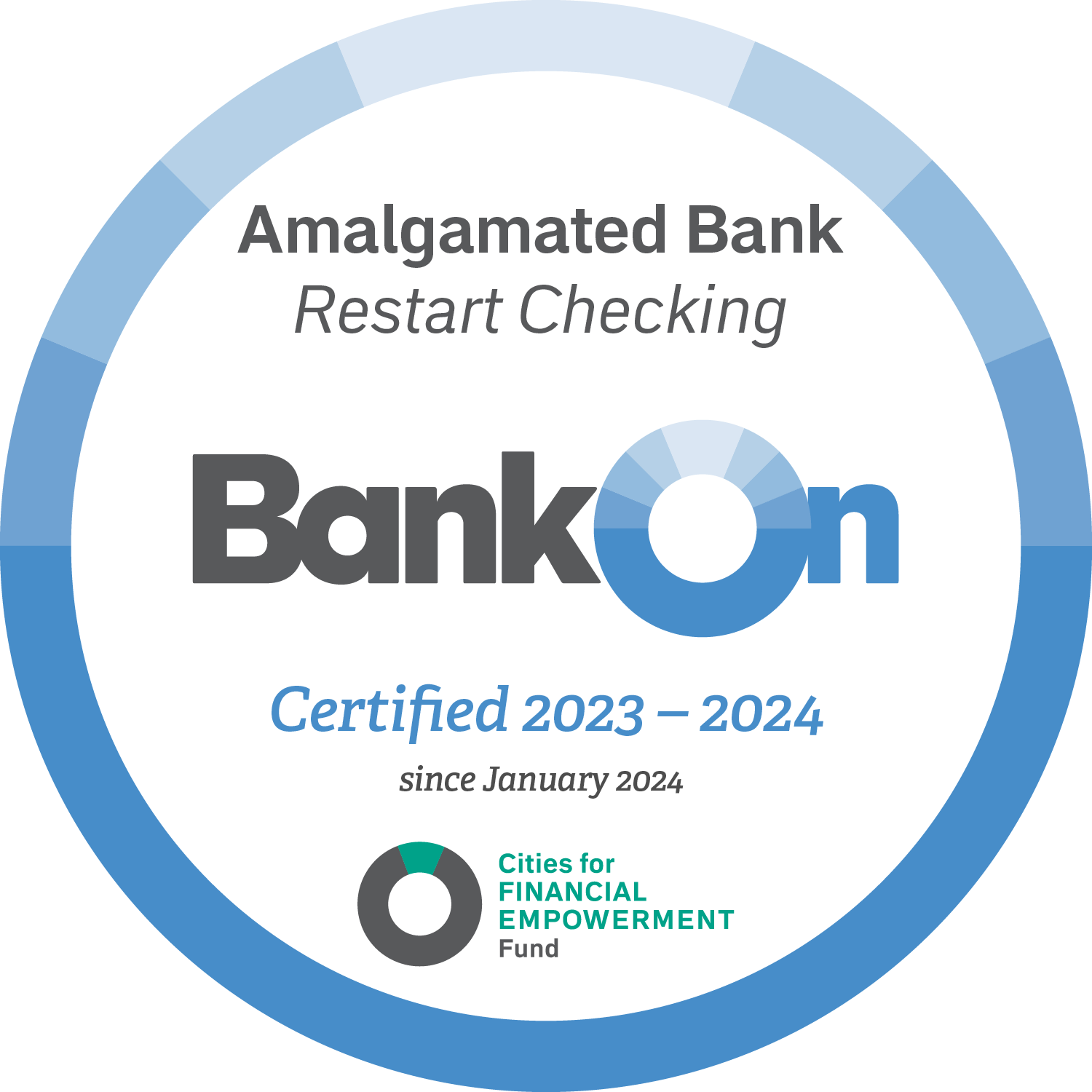 Amalgamated Bank certified by BankOn seal