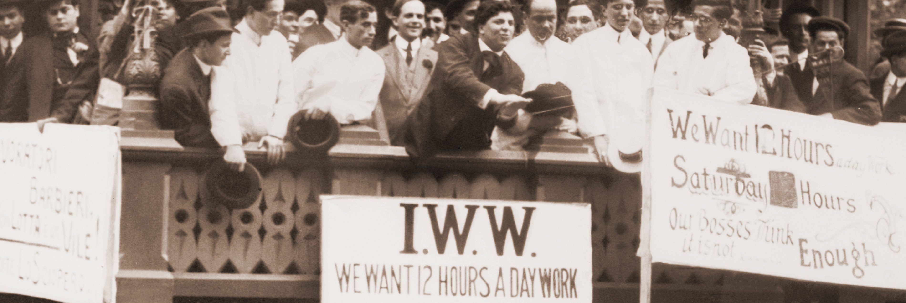 Archival photo of workers protesting