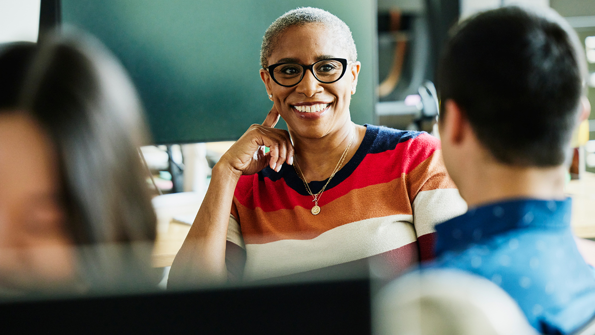 Woman looking a person in a meeting