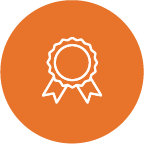 Orange circle icon with a ribbon