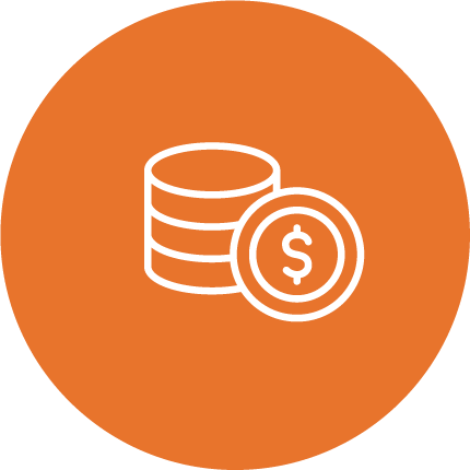 Coins stack with dollar sign orange icon