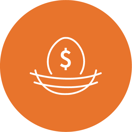 Egg with dollar sign in a basket in an orange icon