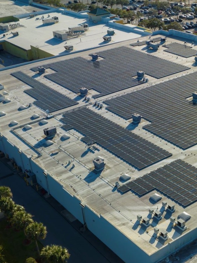 Commercial property with solar panels on roof