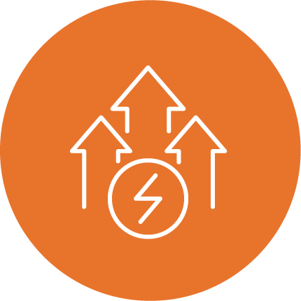 Arrows with lightening bolt orange icon